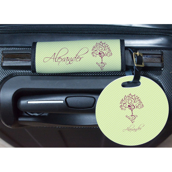 Yoga Tree Round Luggage Tag & Handle Wrap - In Context