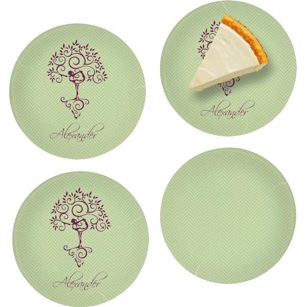 Custom Yoga Tree Set of 4 Glass Appetizer / Dessert Plate 8" (Personalized)
