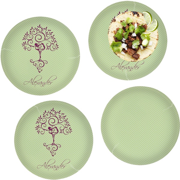 Custom Yoga Tree Set of 4 Glass Lunch / Dinner Plate 10" (Personalized)