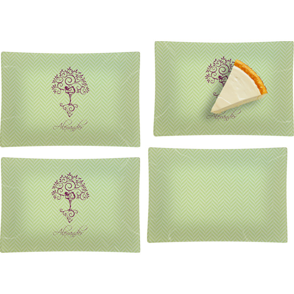 Custom Yoga Tree Set of 4 Glass Rectangular Appetizer / Dessert Plate w/ Name or Text