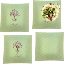 Yoga Tree Set of 4 Glass Square Lunch / Dinner Plate 9.5" (Personalized)