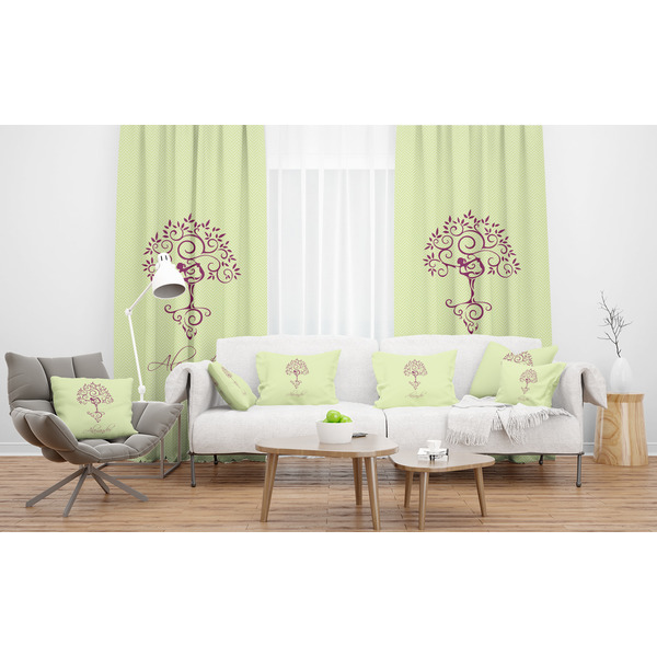 Yoga Tree Sheer and Custom Curtains in Room with Matching Pillows