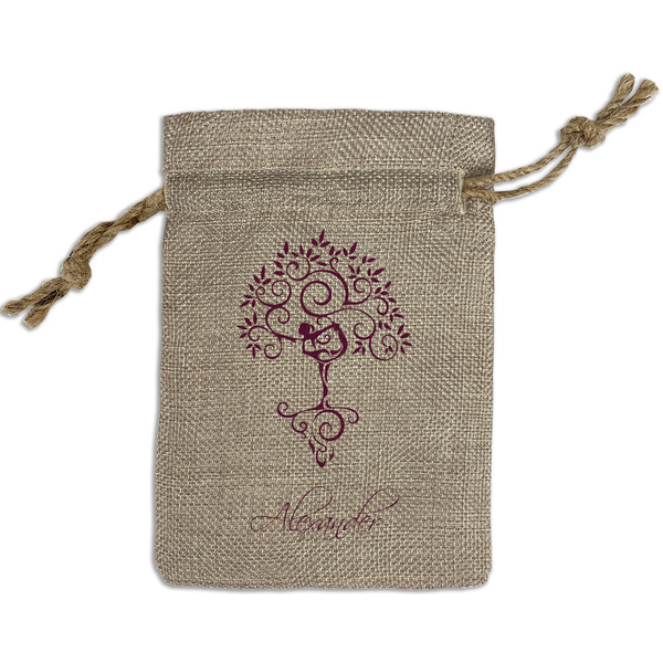 Custom Yoga Tree Small Burlap Gift Bag - Front (Personalized)