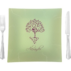 Yoga Tree 9.5" Glass Square Lunch / Dinner Plate- Single or Set of 4 (Personalized)