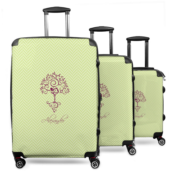 Custom Yoga Tree 3 Piece Luggage Set - 20" Carry On, 24" Medium Checked, 28" Large Checked (Personalized)