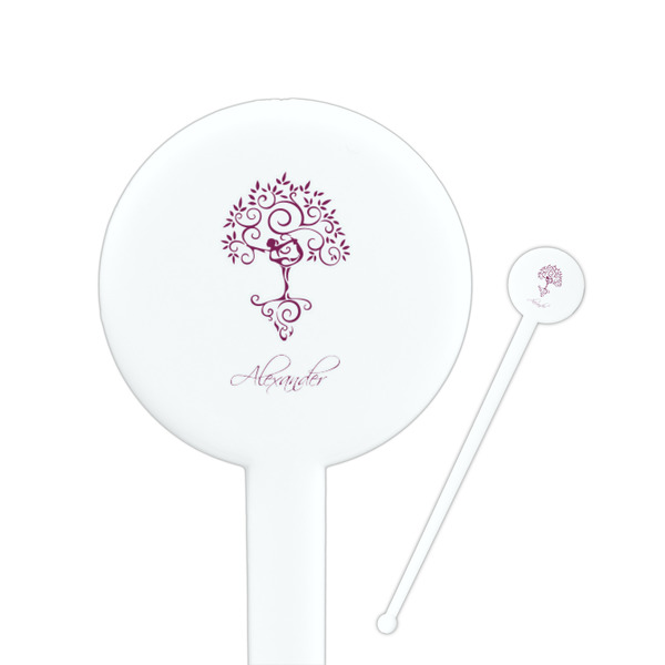 Custom Yoga Tree 7" Round Plastic Stir Sticks - White - Single Sided (Personalized)