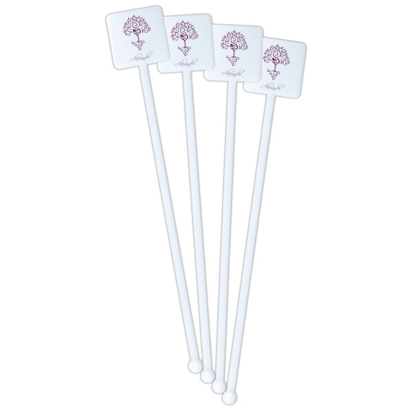 Yoga Tree White Plastic Stir Stick - Single Sided - Square - Front