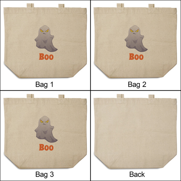 Halloween Night 3 Reusable Cotton Grocery Bags - Front & Back View