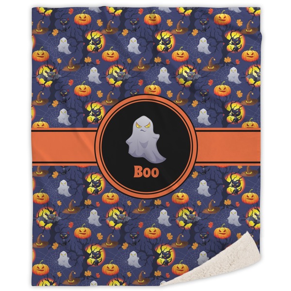 Custom Halloween Night Sherpa Throw Blanket - 50"x60" (Personalized)