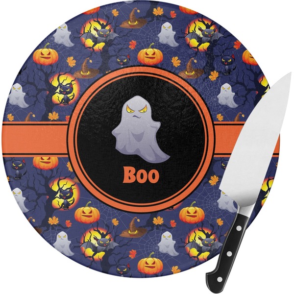 Custom Halloween Night Round Glass Cutting Board - Small (Personalized)