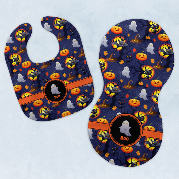 Custom Halloween Night Baby Bib & Burp Set w/ Name or Text