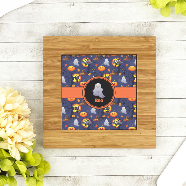 Halloween Night Bamboo Trivet with 6" Tile - LIFESTYLE