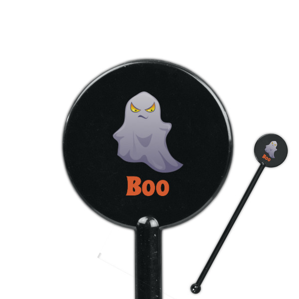 Custom Halloween Night 5.5" Round Plastic Stir Sticks - Black - Single Sided (Personalized)