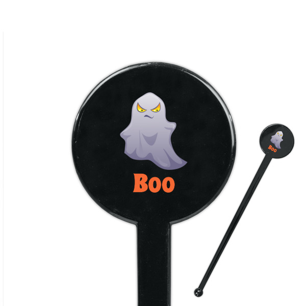 Custom Halloween Night 7" Round Plastic Stir Sticks - Black - Single Sided (Personalized)