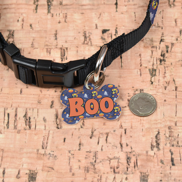 Halloween Night Bone Shaped Dog ID Tag - Small - In Context