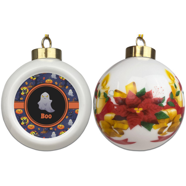 Halloween Night Ceramic Christmas Ornament - Poinsettias (APPROVAL)