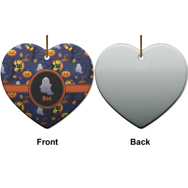 Halloween Night Ceramic Flat Ornament - Heart Front & Back (APPROVAL)