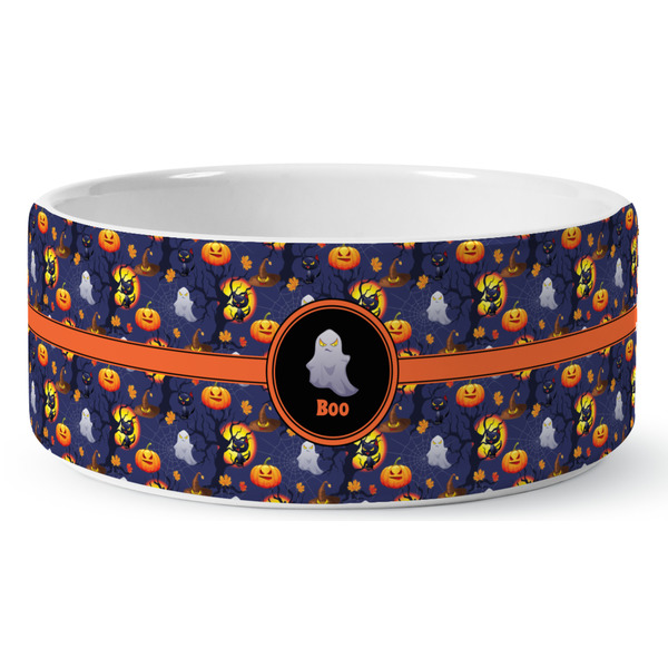 Custom Halloween Night Ceramic Dog Bowl - Large (Personalized)