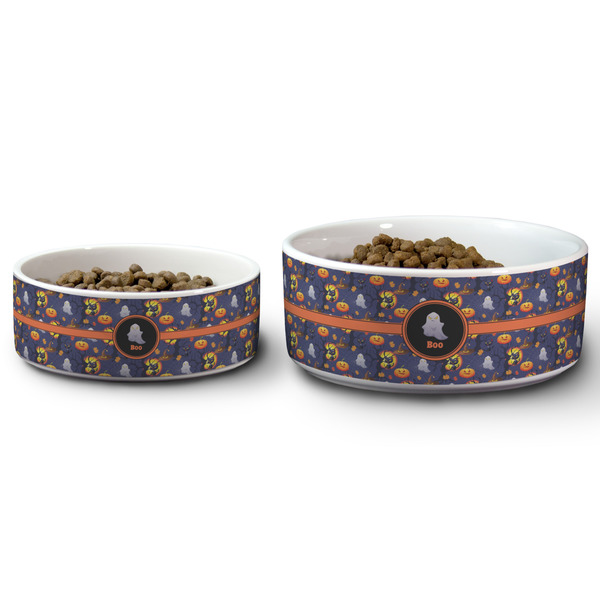 Halloween Night Ceramic Dog Bowls - Size Comparison