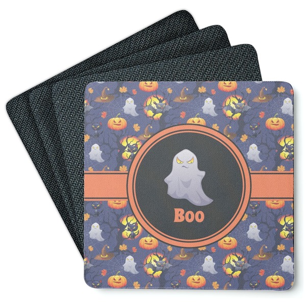 Custom Halloween Night Square Rubber Backed Coasters - Set of 4 (Personalized)