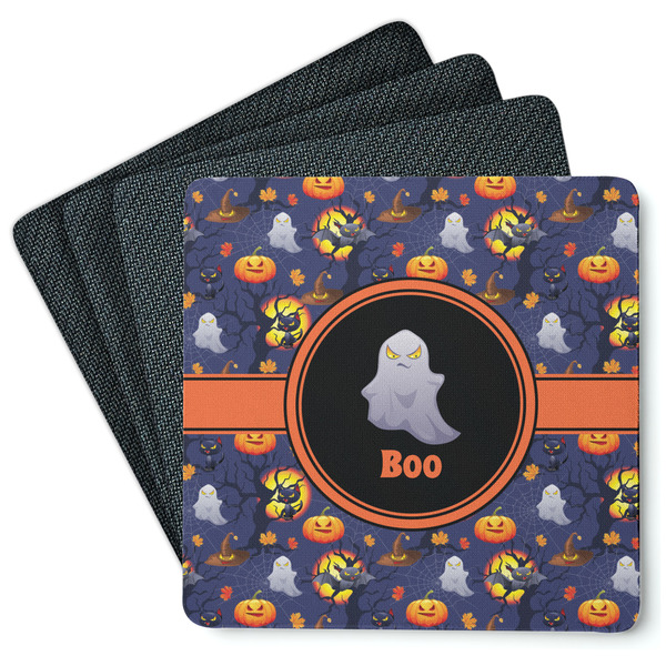 Custom Halloween Night Square Rubber Backed Coasters - Set of 4 (Personalized)