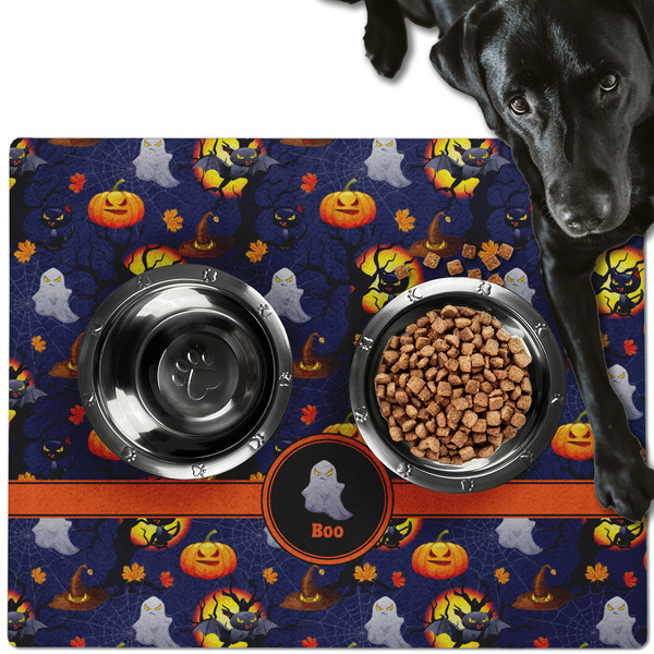 Custom Halloween Night Dog Food Mat - Large w/ Name or Text