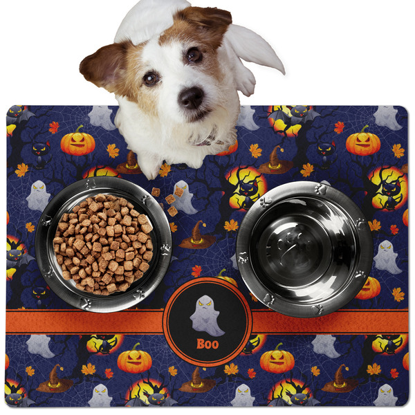 Custom Halloween Night Dog Food Mat - Medium w/ Name or Text