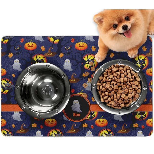 Custom Halloween Night Dog Food Mat - Small w/ Name or Text