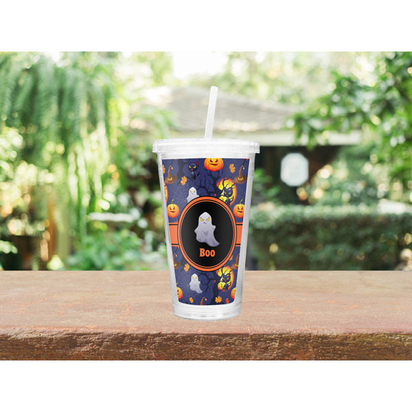 Halloween Night Double Wall Tumbler with Straw Lifestyle