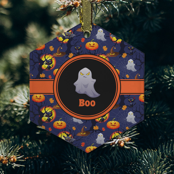 Halloween Night Frosted Glass Ornament - Hexagon (Lifestyle)