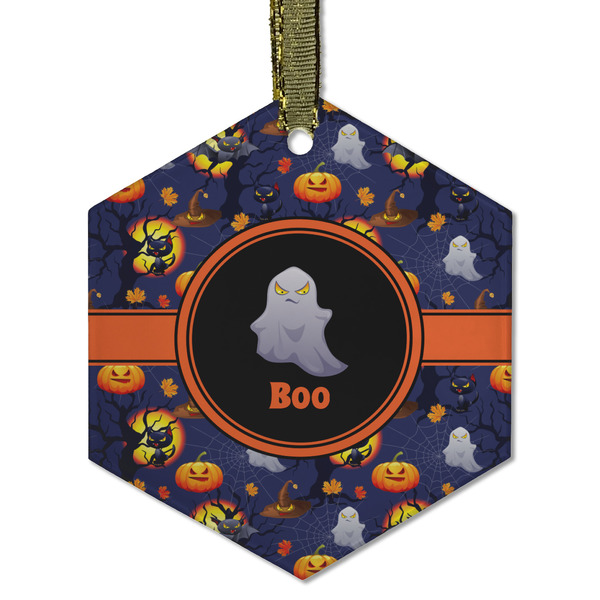 Custom Halloween Night Flat Glass Ornament - Hexagon w/ Name or Text