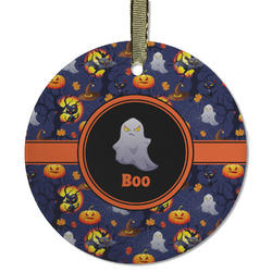 Halloween Night Flat Glass Ornament - Round w/ Name or Text