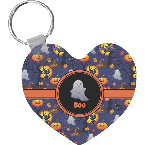 Custom Halloween Night Heart Plastic Keychain w/ Name or Text
