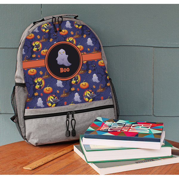 Halloween Night Large Backpack - Gray - On Desk