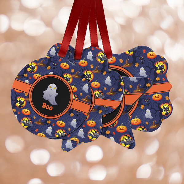 Custom Halloween Night Metal Ornaments - Double Sided w/ Name or Text