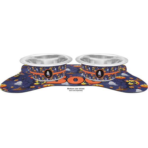 Halloween Night Metal Pet Bowls - On Dog Bone Shaped Mat