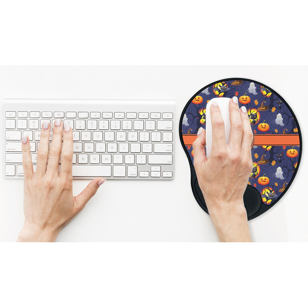 Halloween Night Mouse Pad with Wrist Rest - LIFESYTLE 2 (in use)