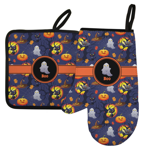 Custom Halloween Night Left Oven Mitt & Pot Holder Set w/ Name or Text