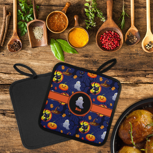 Halloween Night Neoprene Pot Holder - Set of 2  LIFESTYLE (Flatlay)
