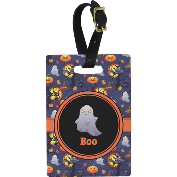 Custom Halloween Night Plastic Luggage Tag - Rectangular w/ Name or Text