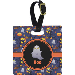 Halloween Night Plastic Luggage Tag - Square w/ Name or Text