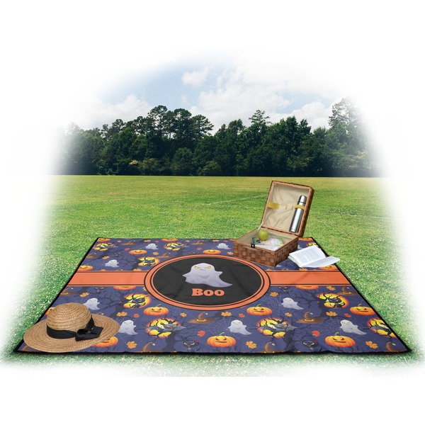 Halloween Night Picnic Blanket - with Basket Hat and Book - in Use