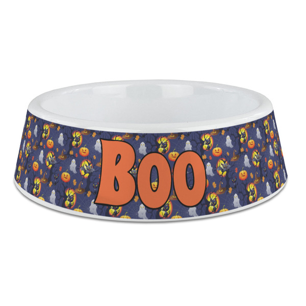 Custom Halloween Night Plastic Dog Bowl - Large (Personalized)