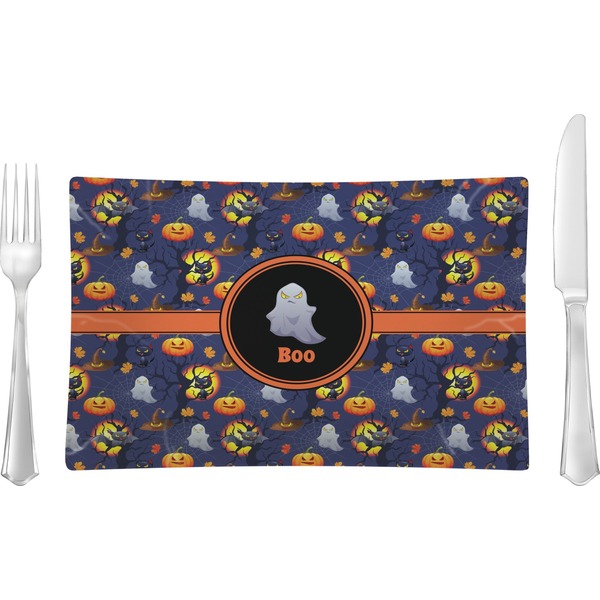 Custom Halloween Night Rectangular Glass Lunch / Dinner Plate - Single or Set (Personalized)