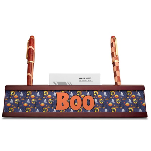 Halloween Night Red Mahogany Nameplates with Business Card Holder - Straight