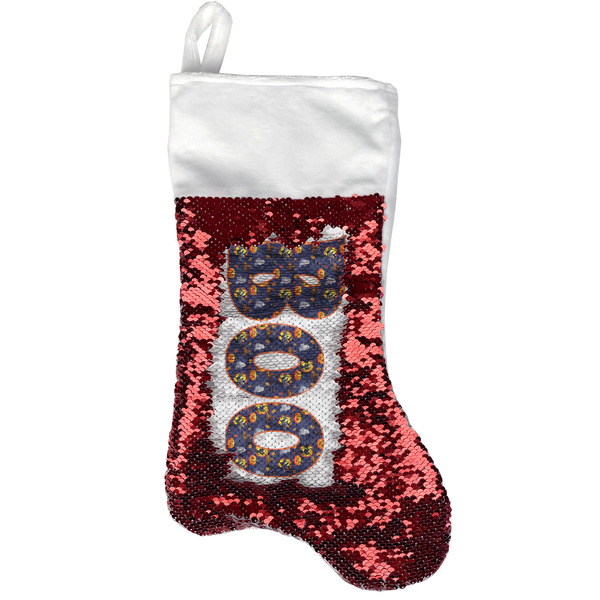 Custom Halloween Night Reversible Sequin Stocking - Red (Personalized)