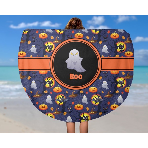 Halloween Night Round Beach Towel - In Use