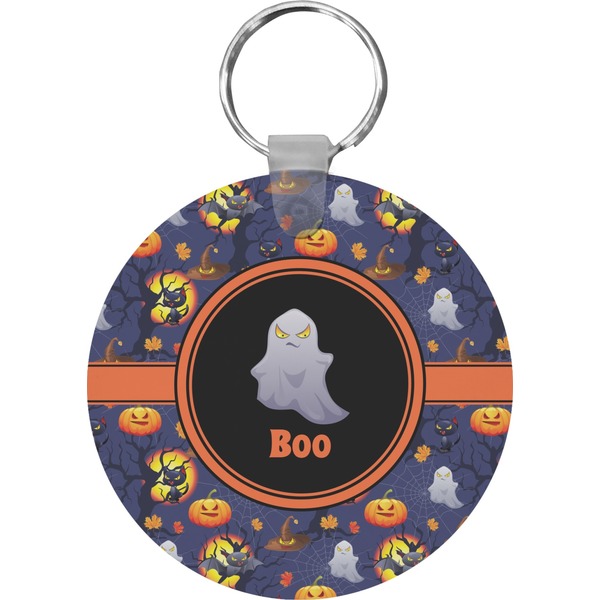 Custom Halloween Night Round Plastic Keychain (Personalized)