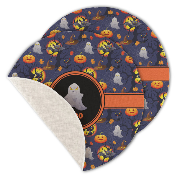 Custom Halloween Night Round Linen Placemat - Single Sided - Set of 4 (Personalized)