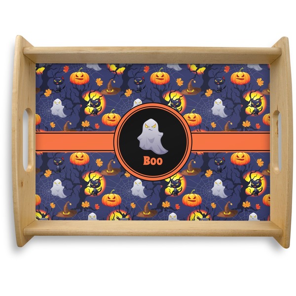 Custom Halloween Night Natural Wooden Tray - Large (Personalized)